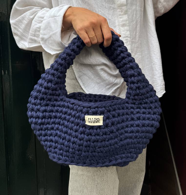 navy crochet bag by Yarn.
