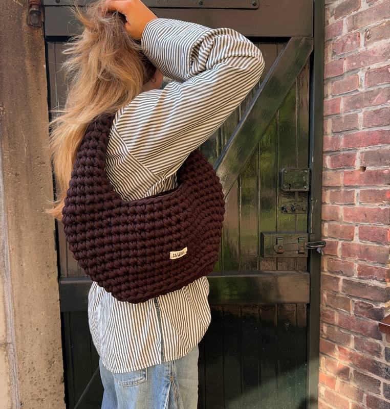 dark chocolate crochet bag by Yarn.