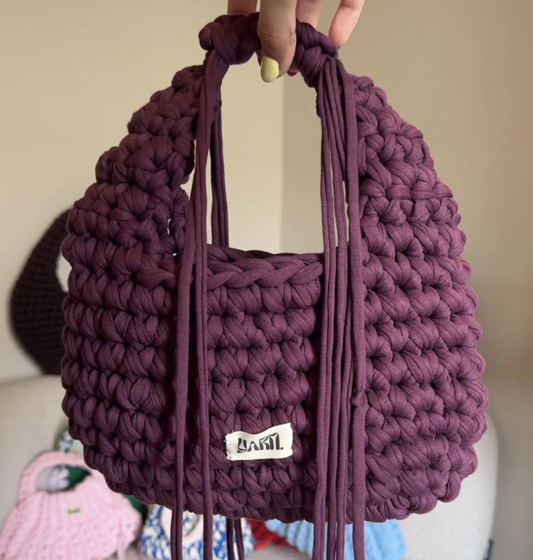 deep aubergine crochet bag by Yarn.
